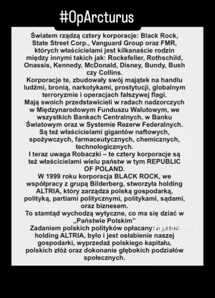 Squad40i4's tweet image. Pracujecie wszyscy dla jednego Holdingu
To Holding ALTRIA
Właścicielem jest Carlos Slim
Holdind powstał z ramienia grupy Black Rock i Bilderberg
Jego decyzje nie wasze, to wasz koniec.
#Anonymous
#OperactionArcturus
#BlackGloves
#JudgmentDay