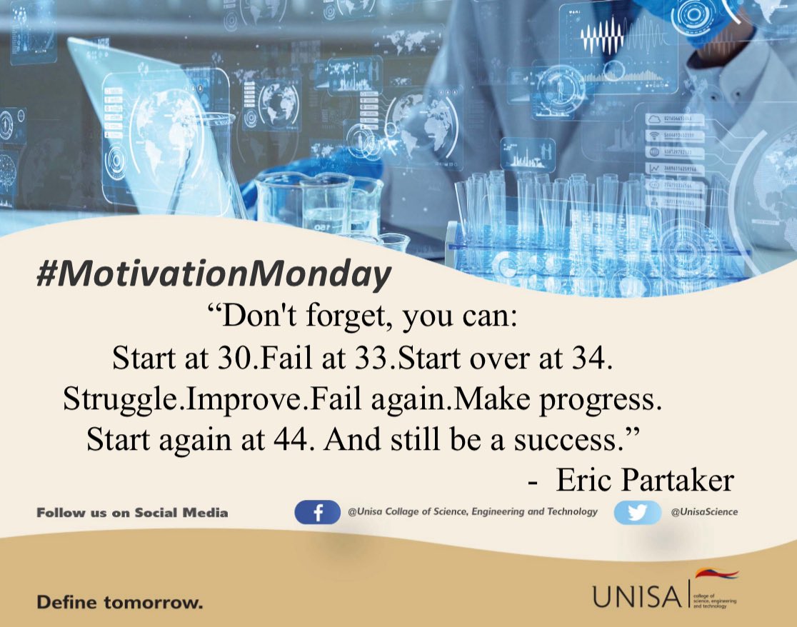 UnisaCSET's tweet image. #MotivationMonday #UNISA #CSET
#Unisa150andBeyond