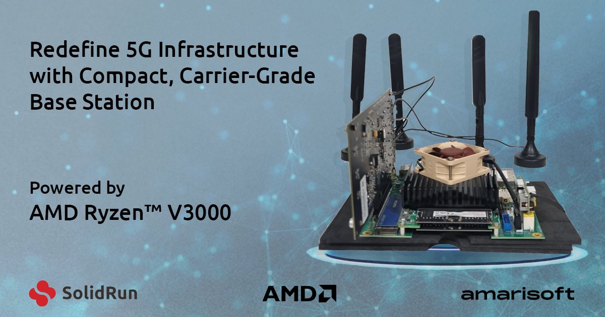 SolidRun (@solid_run) on Twitter photo SolidRun & <a href="/amarisoft/">amarisoft</a> have successfully validated a fully functional 4G/5G base station featuring both gNB & 5GC, running on SolidRun’s compact Ryzen #Embedded V3000 COM Express Type 7 module deployed on our HoneyComb Ryzen V3000 carrier board.
Read more: solid-run.com/press-releases… SolidRun & <a href="/amarisoft/">amarisoft</a> have successfully validated a fully functional 4G/5G base station featuring both gNB & 5GC, running on SolidRun’s compact Ryzen #Embedded V3000 COM Express Type 7 module deployed on our HoneyComb Ryzen V3000 carrier board.
Read more: solid-run.com/press-releases…