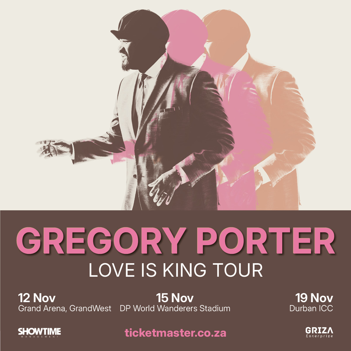 ANNOUNCEMENT 📣

Gregory Porter returns to South Africa for three unforgettable nights of soul-stirring jazz and timeless storytelling. 

12 November: Grand Arena, GrandArena, Cape Town

15 November: DP World Wanderers Stadium, Johannesburg 

19 November: Durban ICC, Durban

The