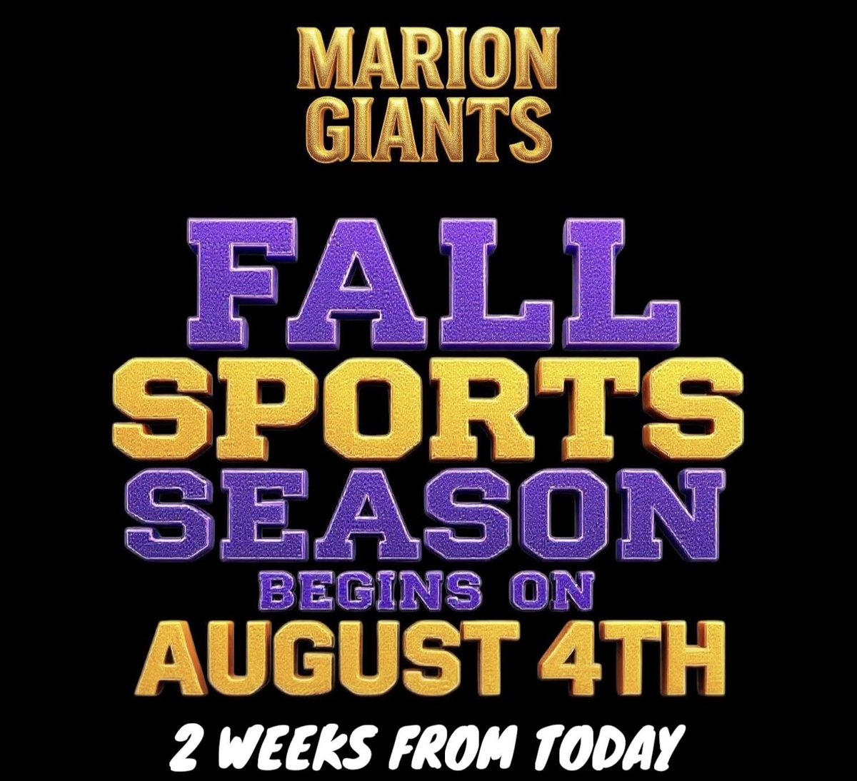 The Marion Giants Fall Sports Season begins in 2 weeks. #MarionGiants #FallSports #GFND