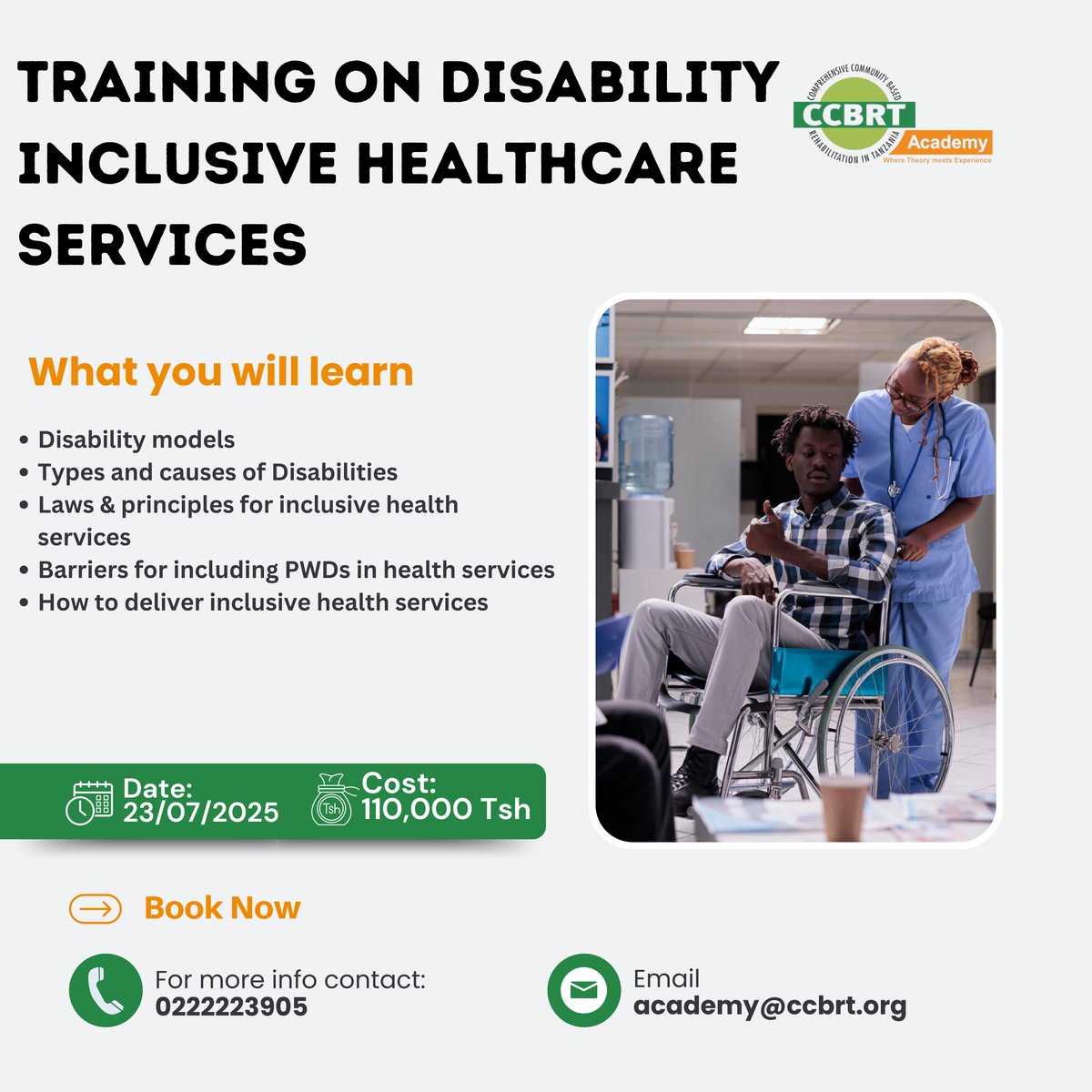 CCBRT (@ccbrttanzania) on Twitter photo Happening tomorrow, 23rd July 2025! π¨
Join CCBRT Academy for a deep-dive Training on Disability Inclusive Healthcare Services:
Secure your spot now!
π 0222223905 βοΈ academy@ccbrt.org Happening tomorrow, 23rd July 2025! π¨
Join CCBRT Academy for a deep-dive Training on Disability Inclusive Healthcare Services:
Secure your spot now!
π 0222223905 βοΈ academy@ccbrt.org