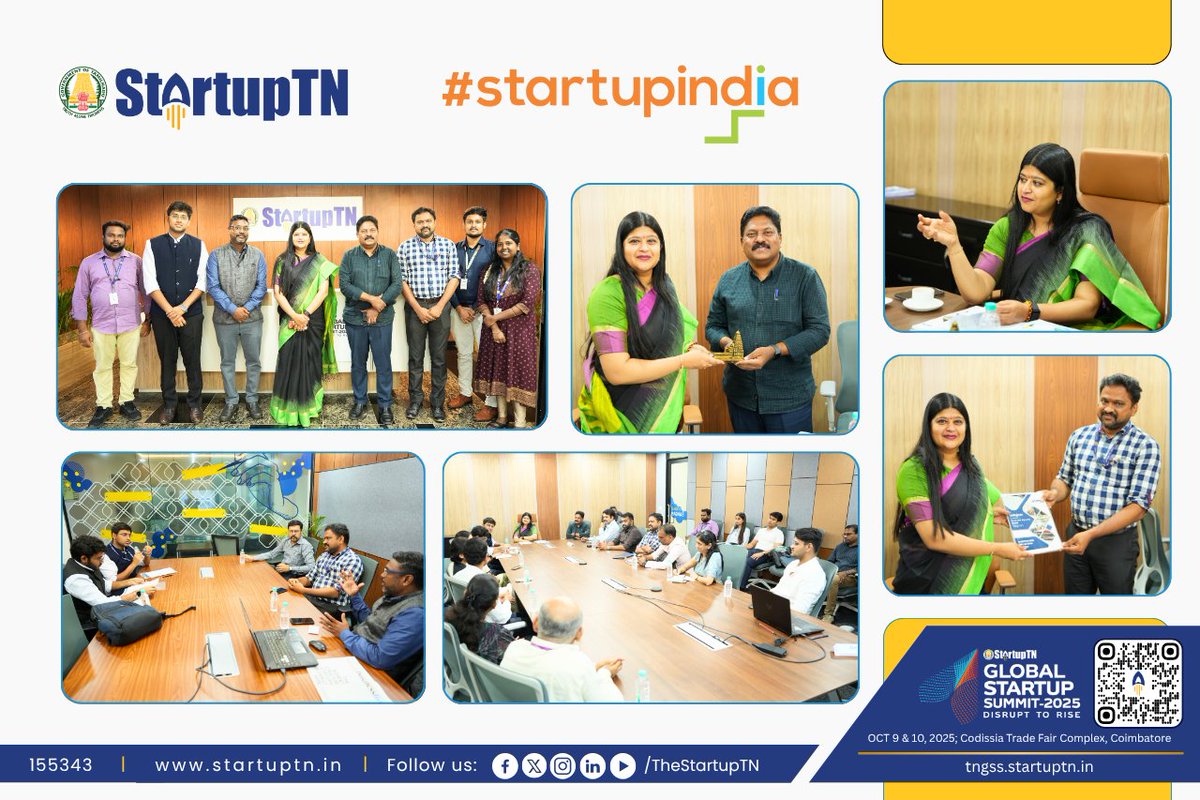 TheStartupTN's tweet image. Roundtable on Strengthening State-Centre Synergies
StartupTN was pleased to host Ms. Mamatha Venkatesh, Head of Startup India (@startupindia ), and her team at its Chennai office.
A high-level roundtable discussion on the theme “Strengthening State-Centre Synergies” was held as…