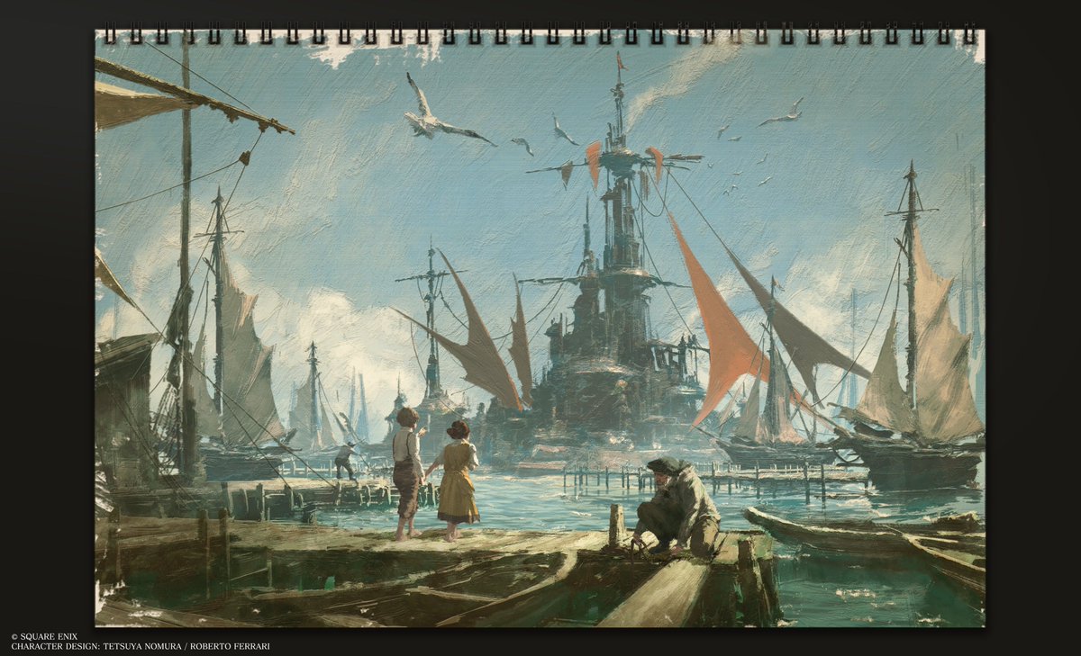 capitalolvidada's tweet image. En #FF7R hicieron muy bien plantearte el contexto histórico de Gaia a través de sus habitantes, como con Bajo Junon.
Ancianos nostálgicos te cuentan la grandeza de la República de Junon antes de Shinra, como esta obra de un anciano con el puerto en todo su esplendor.