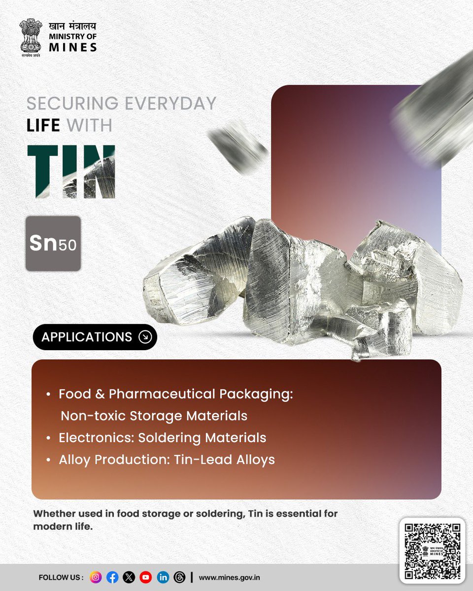 From safely packaging edibles to enhancing electronics, tin’s versatility shines. 

Non-toxic, malleable, and reliable, it’s the go-to metal for various industries, shaping our world one application at a time.

#minerals