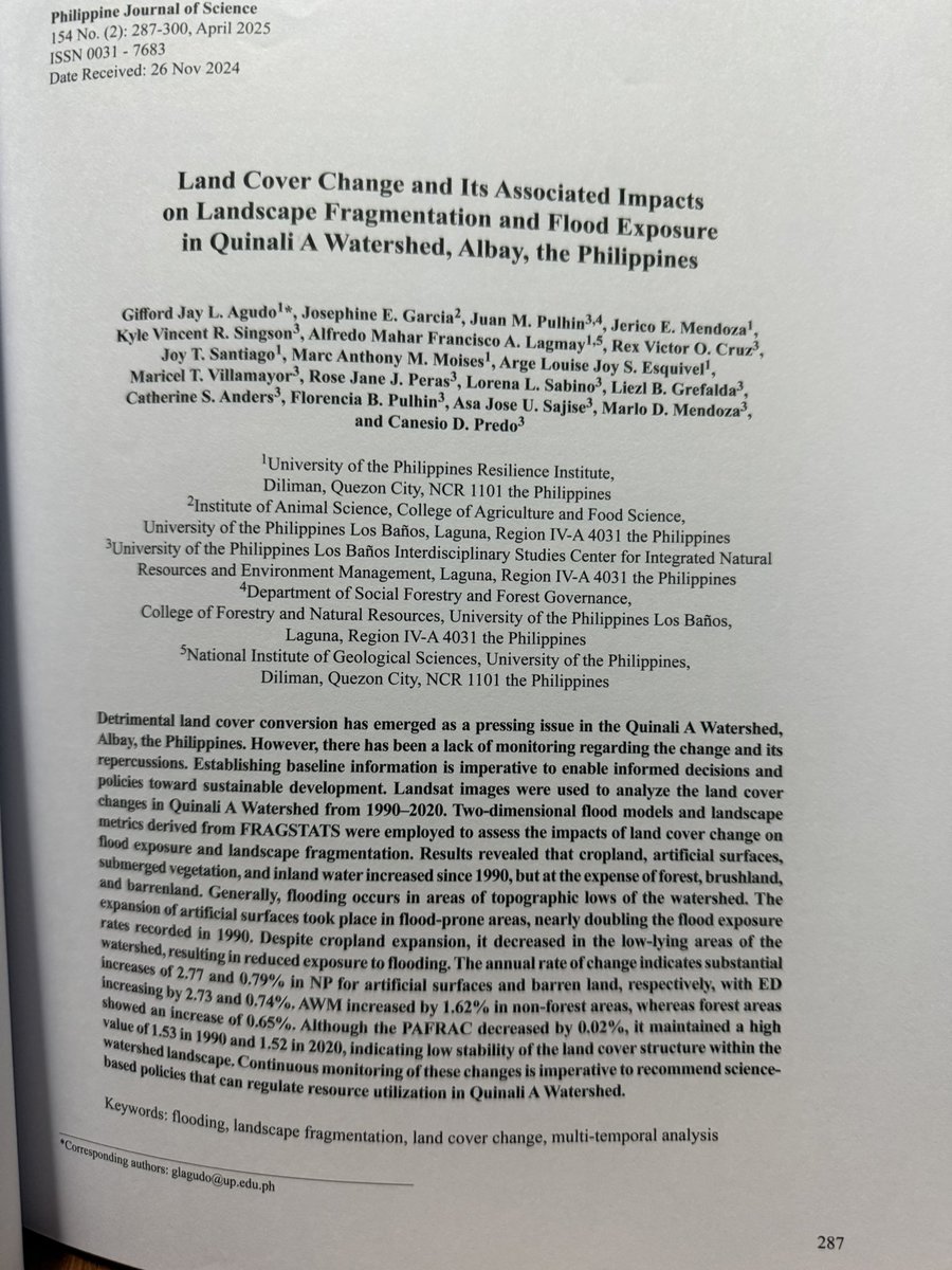 nababaha's tweet image. Bagong labas sa Philippine Journal of Science
Land cover change and its associated impacts on landscape fragmentation and flood exposure in Quinali A Watershed, Albay, Philippines
@upsystem