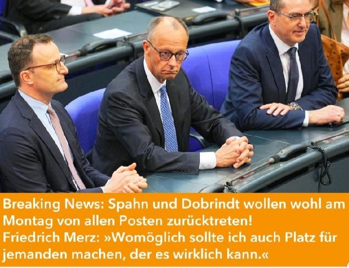 AlexanderGrevel's tweet image. ++ Paukenschlag zum Wochenstart: Rücktritt von Spahn und Dobrindt steht vmtl. kurz bevor ++
Wie einer meiner LinkedIn-Kontakte aus gut unterrichteten Kreisen seiner Kleingärtnergruppe erfuhr, kommt es noch heute zum einem politischen Erdbeben.
Schönen Start in die Woche!