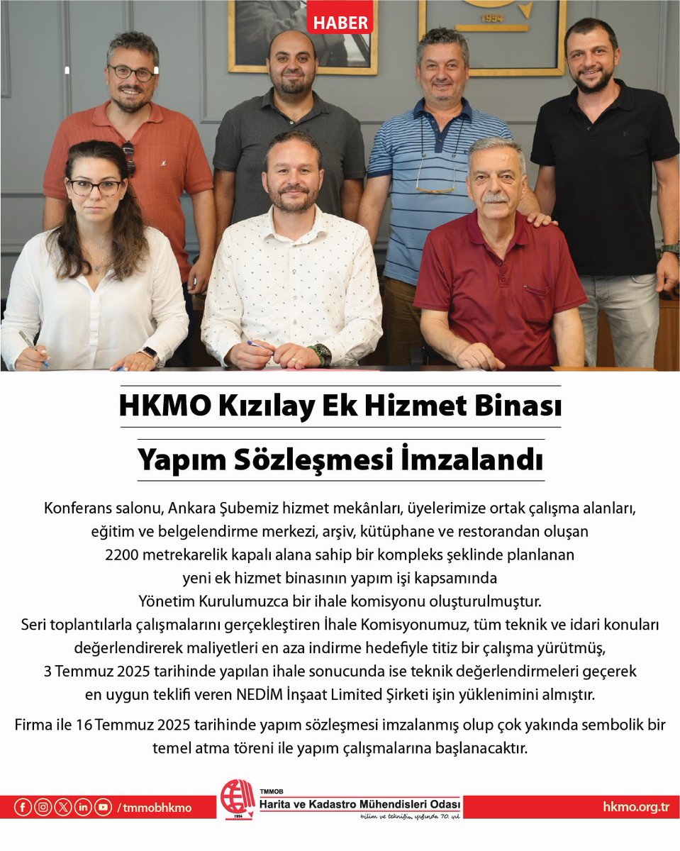 HKMO KIZILAY EK HİZMET BİNASI YAPIM SÖZLEŞMESİ İMZALANDI

Haber detayları için lütfen tıklayınız hkmo.org.tr/genel-merkez/h…

TMMOB Harita ve Kadastro Mühendisleri Odası 
Temmuz 2025