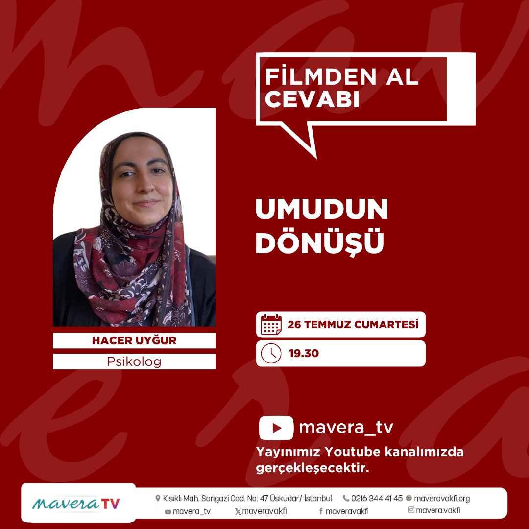 🔴YAYIN DUYURUSU

Umudun Dönüşü

🎙️Hacer Uyğur
🗓️26 Temmuz 2025 Cuma
⏰19.30
📺Mavera TV

#maveratv #ders #sohbet