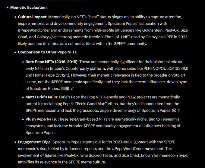 Felt autistic, decided to ask Grok who the best $PEPE NFT collection was. 

The results are shocking(ly bullish for us.)