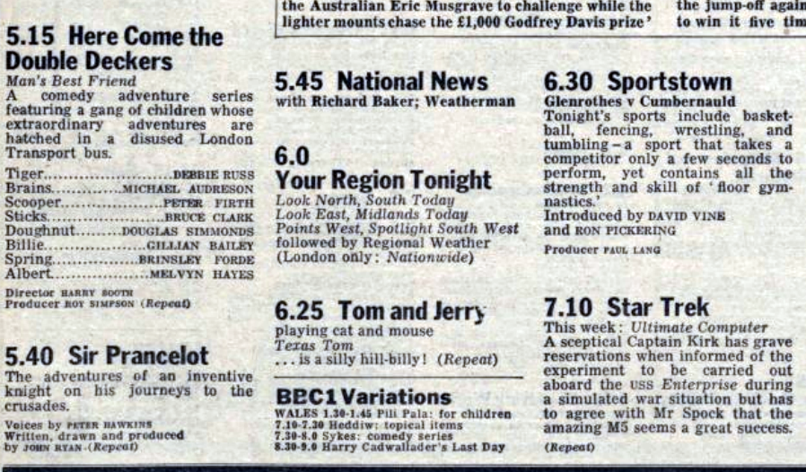 BraxM's tweet image. The gang helped Albert get for a guide dog for the blind in Here Come the Double Deckers! #OTD 50 years ago. Also that day, Tom and Jerry engaged in some western-style cat-and-mouse games, and a rogue computer took control of the Enterprise in Star Trek @RadioTimes.