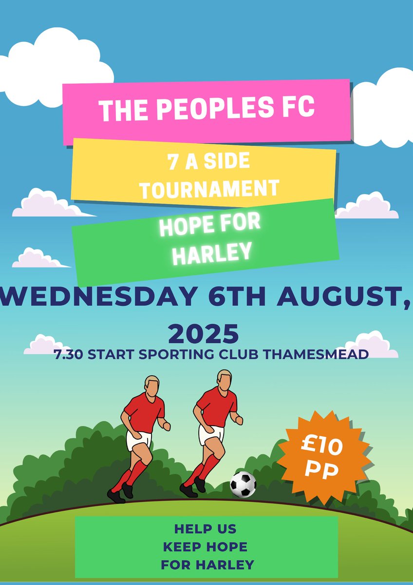 peoples_fc's tweet image. Still looking for 3 teams and to enter our tournament for Hope for Harley 🙏

4 groups of 4.
12 minute games.