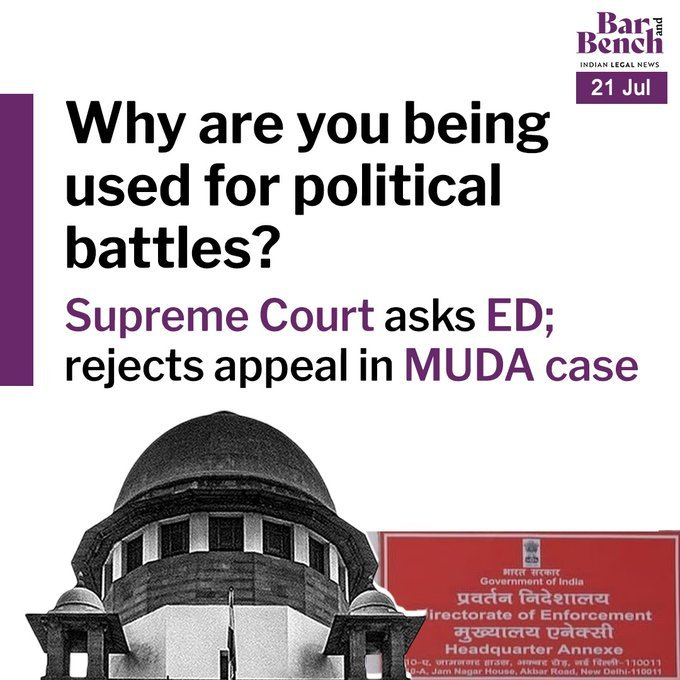 HateDetectors's tweet image. "Let political battles be fought in the electorate. Why are you being used?" #SupremeCourt asks the Enforcement Directorate.

A Bench led by CJI BR Gavai was hearing ED's appeal against the #KarnatakaHC order quashing #MUDAcase summons against #Karnataka CM's wife #BMParvathi.