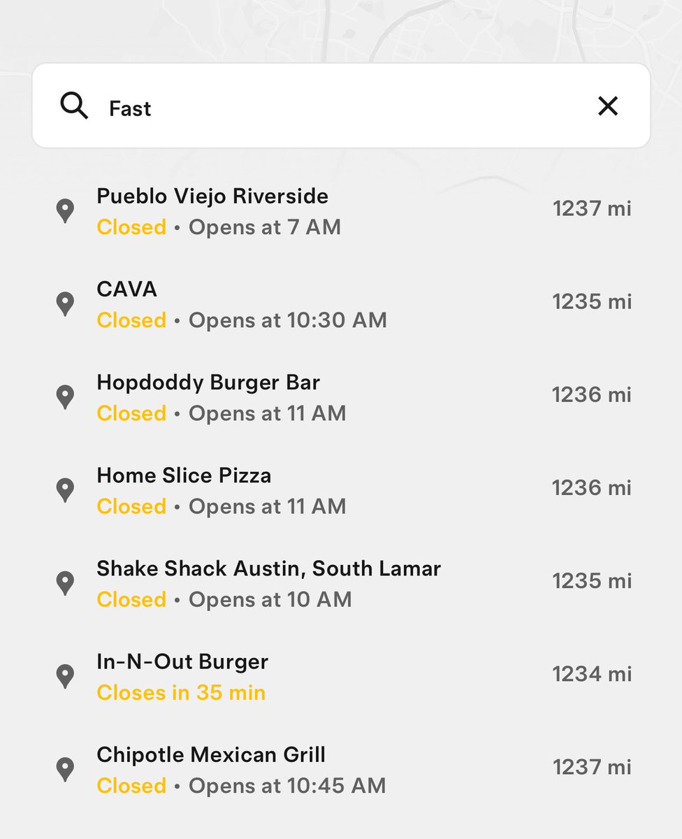 BLKMDL3's tweet image. New Robotaxi app update out!
-New arrow pointing towards your vehicle to make it easier to find
-Auto Dark/Light modes
-Design tweaks
I’ve also noticed it shows if restaurants/places are open or closed now. Can’t wait to be back in Austin soon for more rides!
