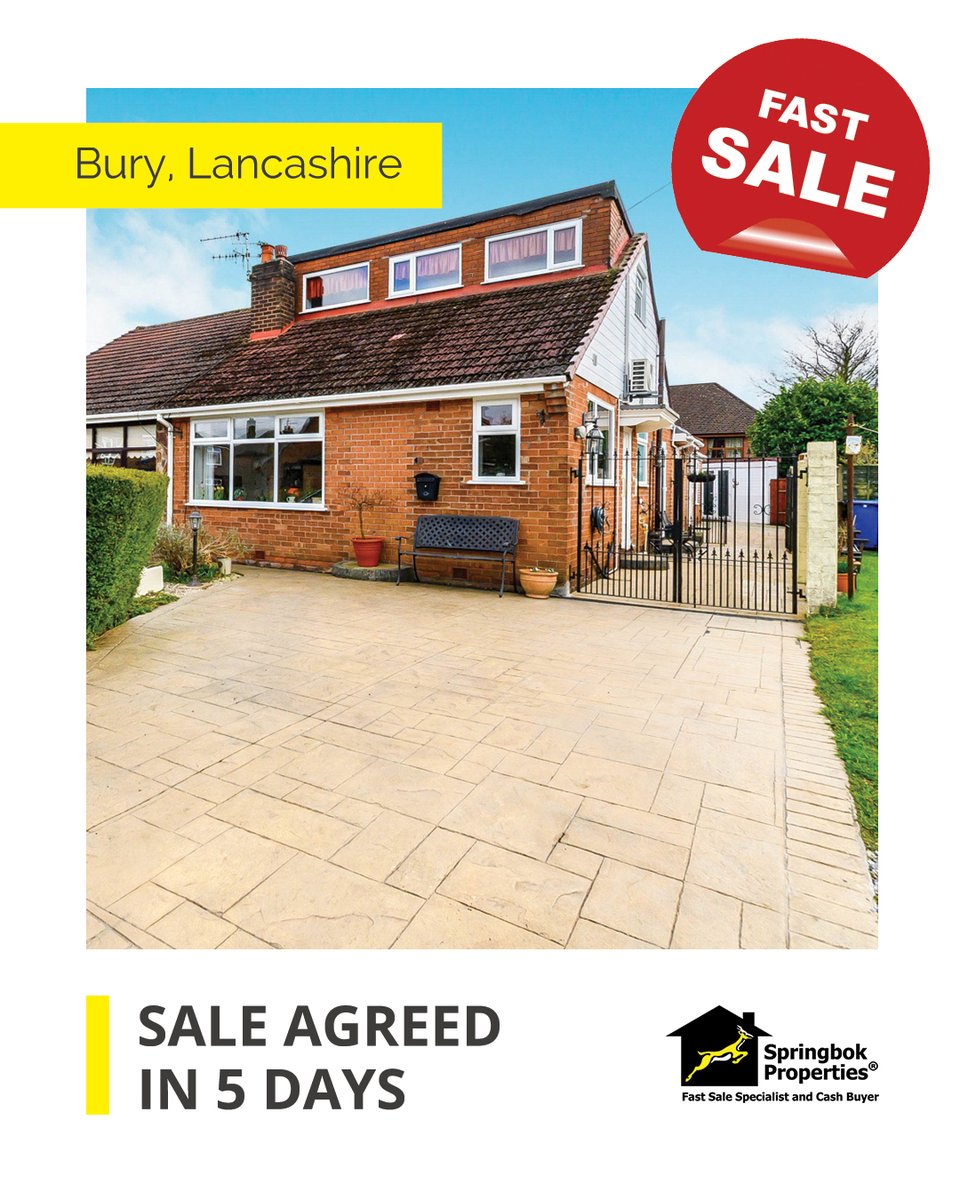 This beautiful #Bury property sold in just #5days, so if you need a #fastsale, get started at: bit.ly/3FD57yo 
#sellwithSpringbok #quicksale #fasthousesale #quickhousesale #sellyourhouse #cashoffer #soldinunderaweek #wowthatsquick #webuyanyhouse