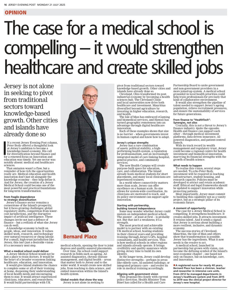 Such a great opportunity for Jersey - building up the academic credibility of our health service to enhance clinical care for Islanders #theIslandMedicalSchool #research #innovation jerseycardiologist.com/blog-posts/uni…