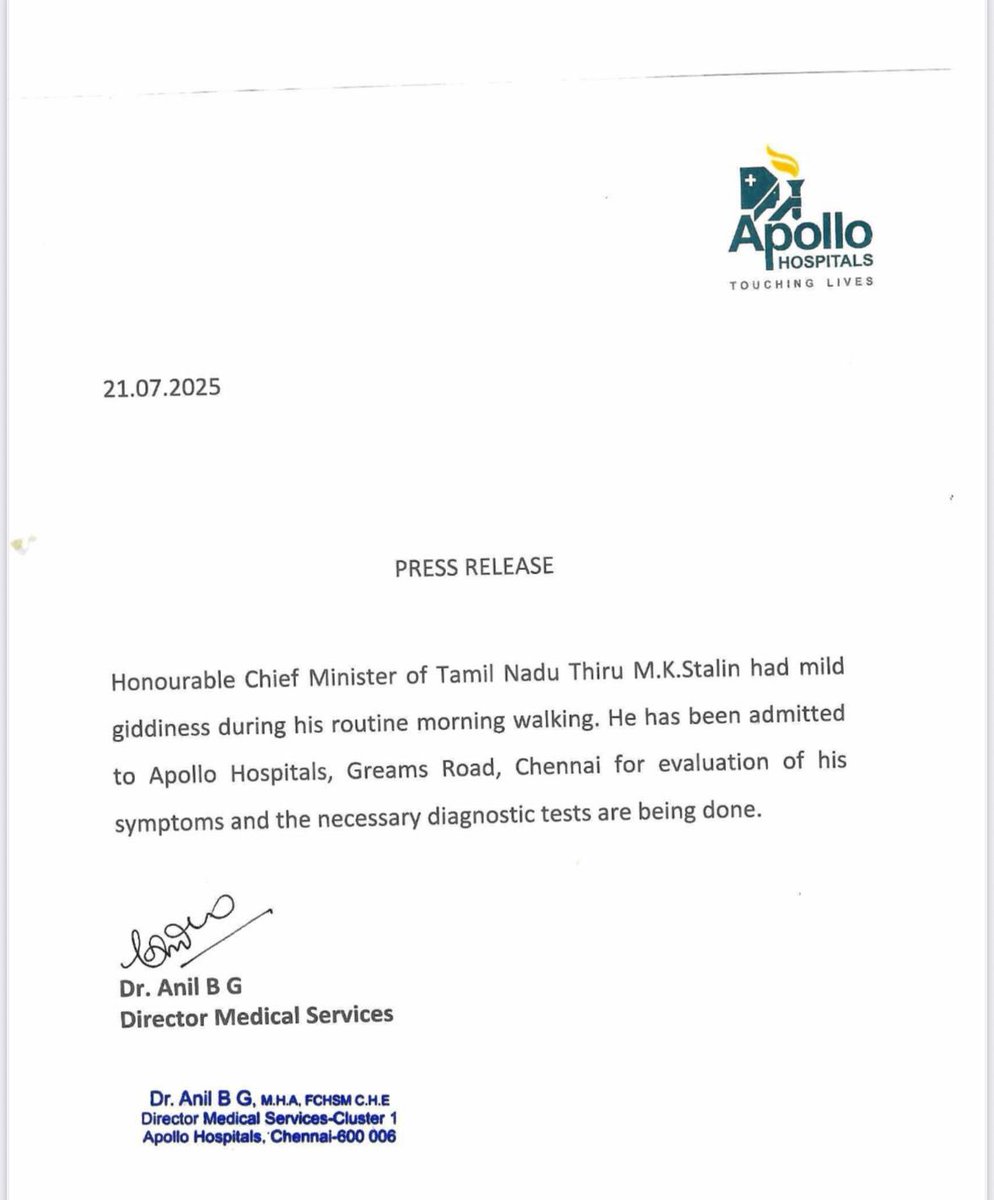 Stalin__SP's tweet image. CM MK Stalin hospitalised.