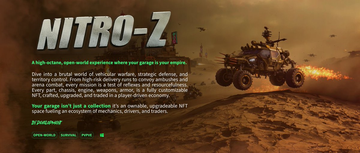 CryptoCobby's tweet photo. 💥NITRO-Z 💥

Another sneak peek at what @PLAYA3ULL_GAMES are looking to build out over the next leg of their roadmap.

- High-octane open-world vehicular warfare.
- Customizable NFT-crafted vehicles with upgradable parts, weapons, and armor.
- Garage as a hub for mechanics, drivers, and traders with a space fuelling economy.

Want to trade your wheels or upgrade your weapons?

All of these games will have fully integrated NFTs which can be traded on the marketplace using #3ull coin!
