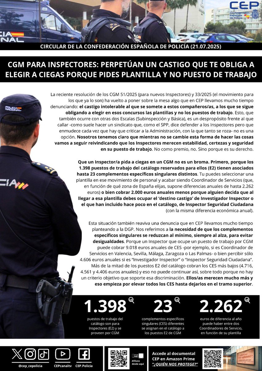 🚨 Perpetúan un castigo para los Inspectores, al obligarles a elegir vacantes a ciegas en concursos generales porque piden plantillas y no puestos de trabajo. Un escándalo que en <a href="/cep_cepolicia/">CEP</a> seguimos denunciando y que otros callan. Y que afecta a más Escalas. #MarlaskaDimite
