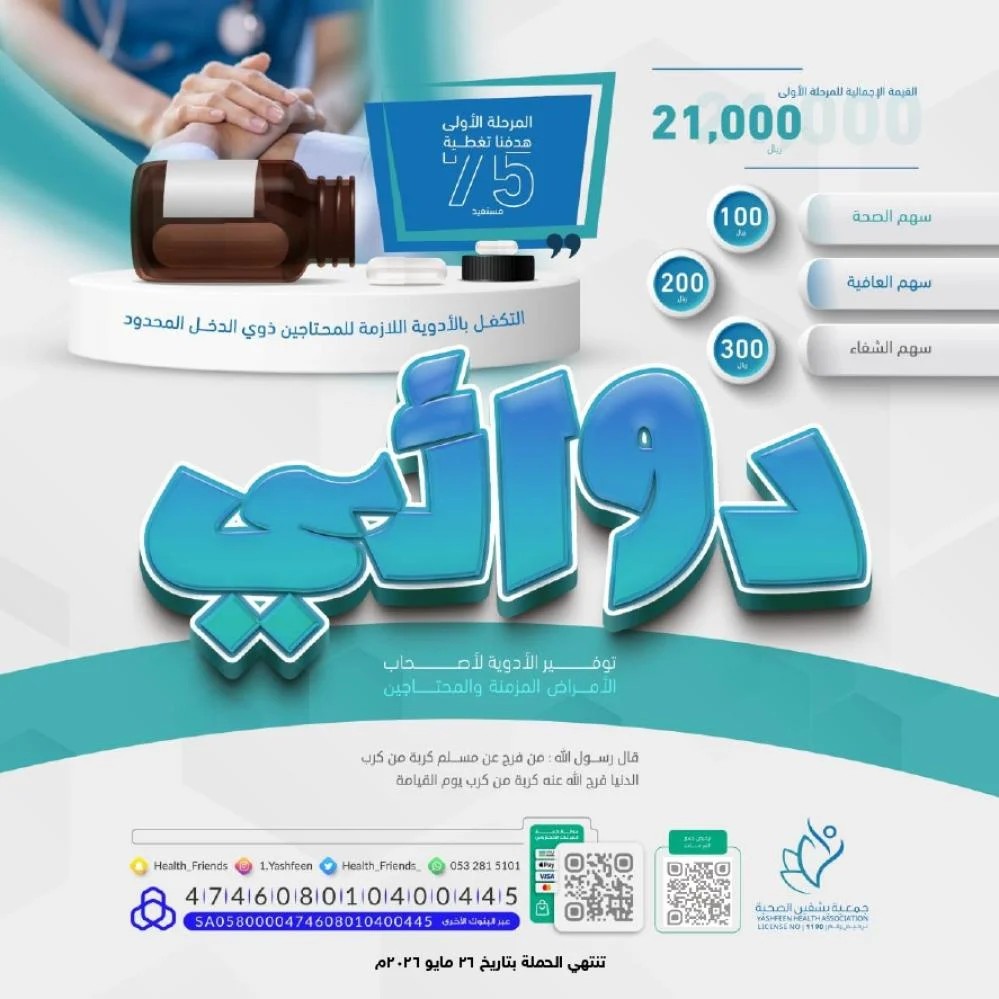 Yshfen_Health's tweet image. 5️⃣ مرضى يعانون من المرض وقلة الحيلة...
ينتظرون دواءً يخفف ألمهم، ويعيد لهم الأمل🤒
💊 التكلفة : 1400 ريال
للتبرع الآمن والسريع 📲:
yashfen.org.sa/QdODWnA