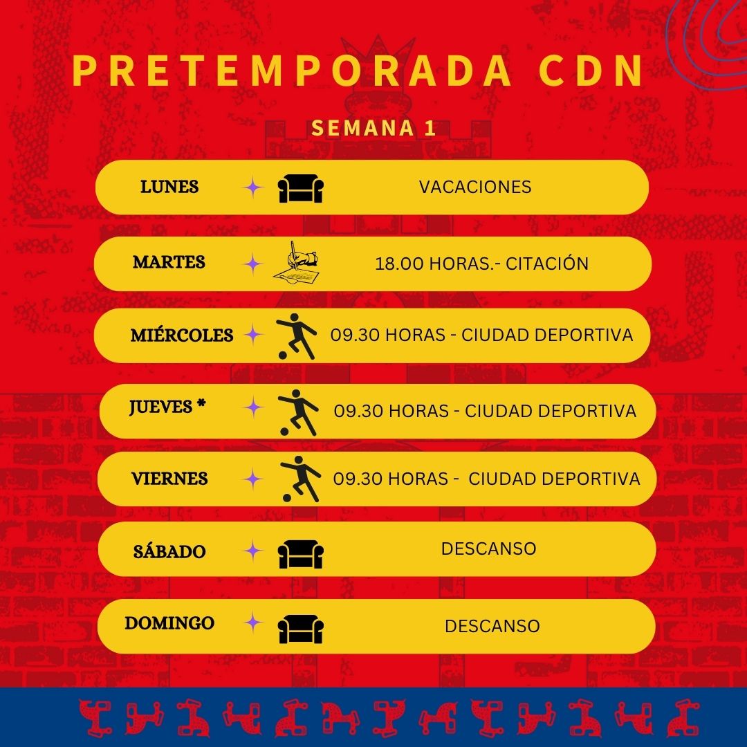 📒 𝗔G𝗘𝗡𝗗𝗔 𝗦𝗘𝗠𝗔𝗡𝗔𝗟 | 21-27 de JULIO   

🔜 Esta semana volvemos al trabajo

#PretempadaCDN I #VamosNumancia