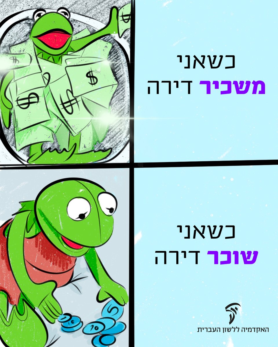 HebAcademy's tweet image. רבים טועים לחשוב שהם "משכירים דירה" – גם כשמדובר בדירה שהם משלמים דמי שכירות תמורת המגורים בה...
נזכיר לכל המתבלבלים:
🏠 משכיר – בעל הנכס, מי שנותן דבר שבבעלותו לשימוש זמני תמורת תשלום.
🏠 שוכר – מי שמשלם תמורת השימוש הזמני בנכס.
שימו לב: הבחנה דומה יש בצמדי הפעלים לָוָה…