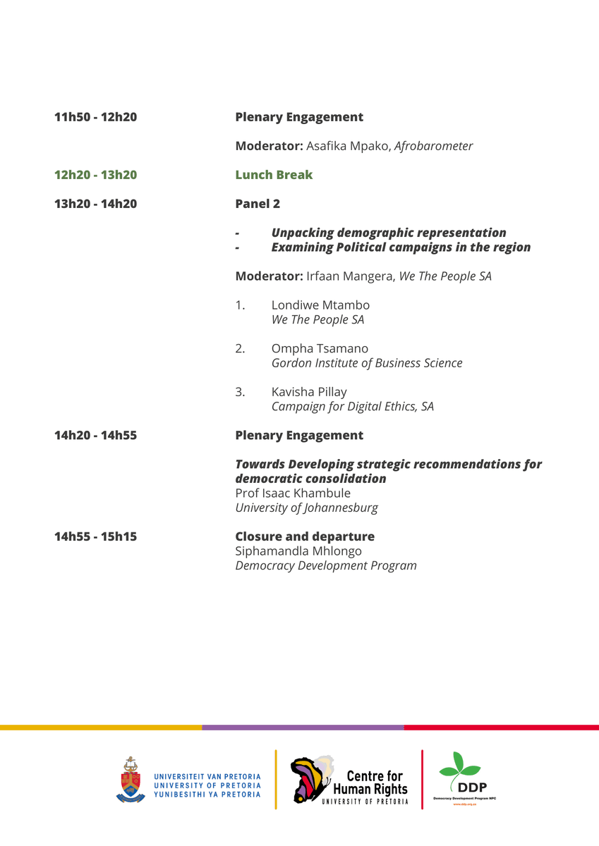 Marisa Lourenço (@marisalourenco) on Twitter photo Honoured to announce that on 31 July I'll be presenting at the Regional Symposium on Rethinking Democracy in Southern Africa, coordinated by the <a href="/CHR_HumanRights/">CentreForHumanRights</a> and @DPPdemocracy to unpack the significant political shifts during the 2024 electoral cycle across southern #Africa. Honoured to announce that on 31 July I'll be presenting at the Regional Symposium on Rethinking Democracy in Southern Africa, coordinated by the <a href="/CHR_HumanRights/">CentreForHumanRights</a> and @DPPdemocracy to unpack the significant political shifts during the 2024 electoral cycle across southern #Africa.