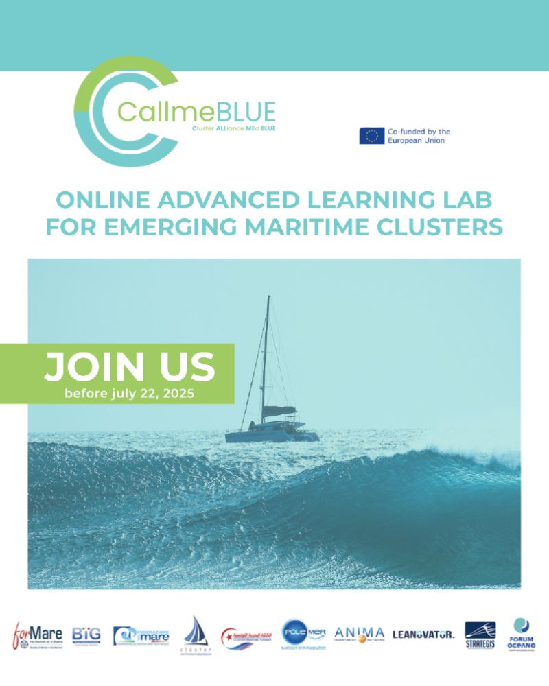 🚀Join the 2nd part of the online #CallMeBlue Learning Labs for Emerging #MaritimeClusters in the #Mediterranean. 

Learn from the experts and explore strategies, funding mechanisms, partnerships, and communication tools

🗓️Apply before 22 July '25
Info👉shorturl.at/VMEXf