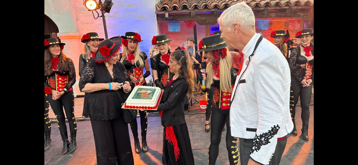 JohnPalminteri's tweet image. A beautiful birthday cake with the Old Spanish Days 2025 poster image on it was presented to El Presidente Fritz Olenberger at a celebration Saturday. The festive event was held at the El Presidio de Santa Bárbara State Historic Park and hosted by Teresa Kuskey & Rick Oshay