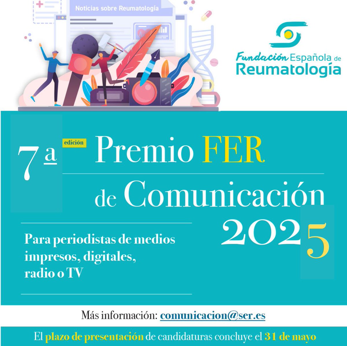 🗞️ <a href="/luciacancela_/">Lucía Cancela</a>, periodista de <a href="/somosLVSalud/">La Voz de la Salud</a>, ganadora del premio FER de Comunicación 2025 con su reportaje "Muy jóvenes para tener artritis: una enfermedad todavía desconocida". ➡️ ser.es/fallo-del-prem… 

¡Enhorabuena! 👏

Agradecemos el interés y el esfuerzo de todos los