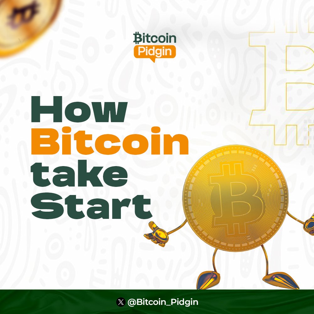 Bitcoin_Pidgin's tweet image. Bitcoin start for 2009 when one person, Satoshi Nakamoto, release am as one kind new money wey no need bank or government to run.
The idea start for October 2008, when Satoshi drop one white paper online wey e title be: "Bitcoin: A Peer-to-Peer Electronic Cash System"
The paper…