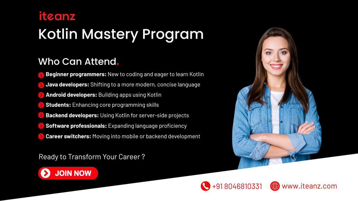 iteanzglobal's tweet image. 💻 Build Modern Android Apps with Kotlin — Learn from the Pros at Iteanz!
📲 Speak with Our Training Advisors: +91 8046810331
🔗 Enroll Today: iteanz.com/kotlin-training
#KotlinProgramming #Iteanz #MobileDevelopment #AndroidWithKotlin #KotlinCourse #DeveloperTraining #CodeBetter