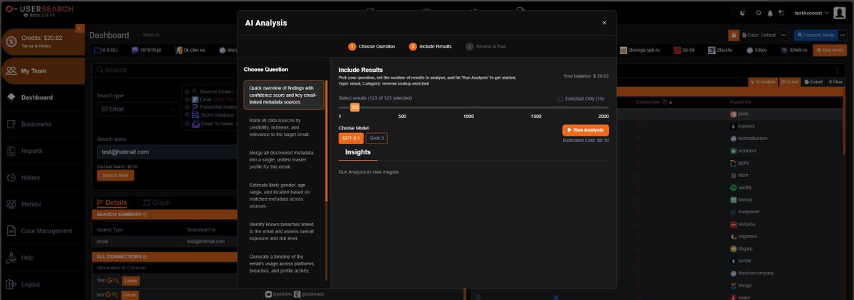Usersearch_web's tweet image. 👉Launched Today: Fully Integrated GPT &amp;amp; Grok! 🚀

We have fully integrated AI.  Task it to review your data within UserSearch.ai.

• Seamlessly have GPT or Grok review all your search results—from OSINT Industries, Epieos, Predict Search &amp;amp; more—in one platform

•…