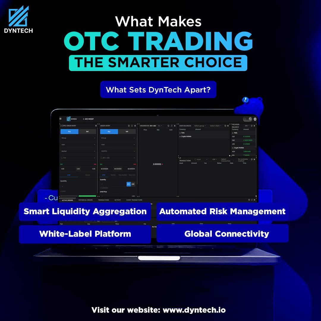 Dynamic__Tech's tweet image. Why DynTech’s OTC Trading is the Preferred Choice for High-Volume Traders
In the fast-moving world of crypto and equities, trading strategy is everything.
And for institutional investors, crypto whales, and professional traders, OTC trading isn’t just an option—it’s a…