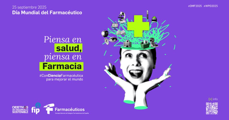 🗞 El Consejo General de <a href="/Farmaceuticos_/">Consejo General Colegios Farmacéuticos</a> presenta el cartel conmemorativo del #DíaMundialFarmacéutico que se celebra el 25 de septiembre. 

🔤 El lema escogido por la <a href="/FIP_org/">FIP</a> ha sido "Piensa en salud, piensa en farmacia" que en España se acompañará de la leyenda