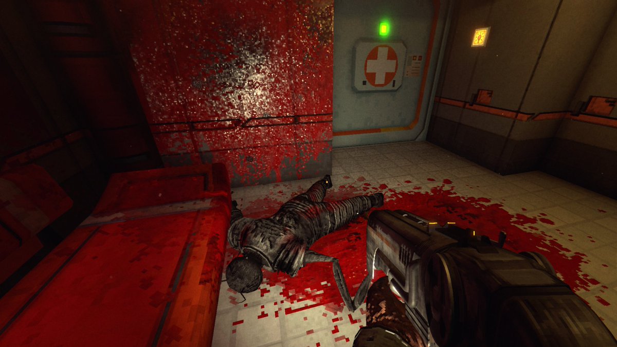 RetroSpaceGame's tweet image. We updated how the blood splatters and sticks to the floor and walls.
Maybe we went a little too far? 😶
#retrospace