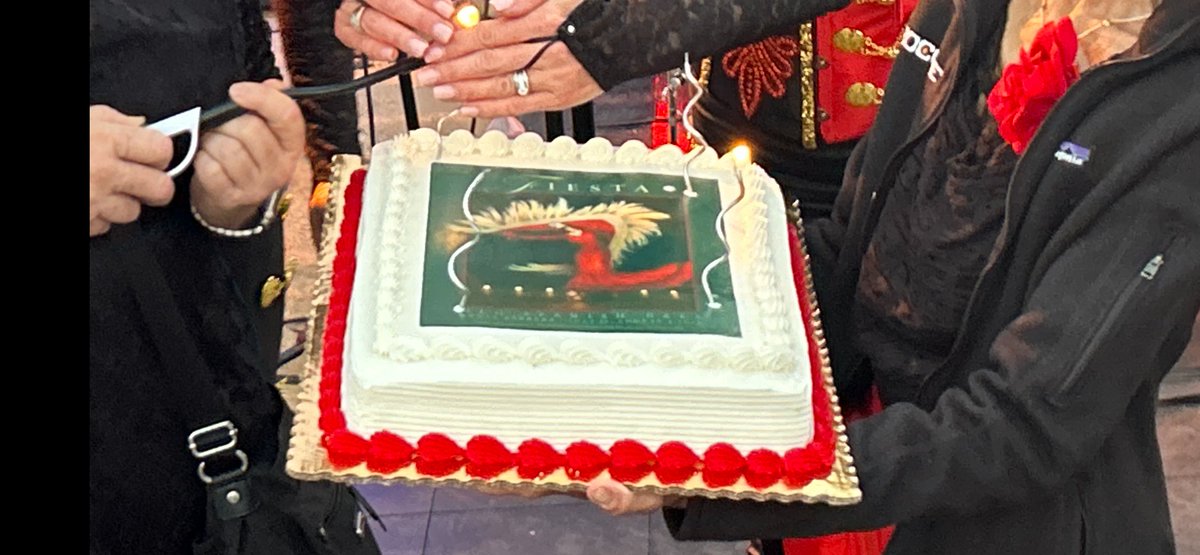 JohnPalminteri's tweet image. A beautiful birthday cake with the Old Spanish Days 2025 poster image on it was presented to El Presidente Fritz Olenberger at a celebration Saturday. The festive event was held at the El Presidio de Santa Bárbara State Historic Park and hosted by Teresa Kuskey & Rick Oshay