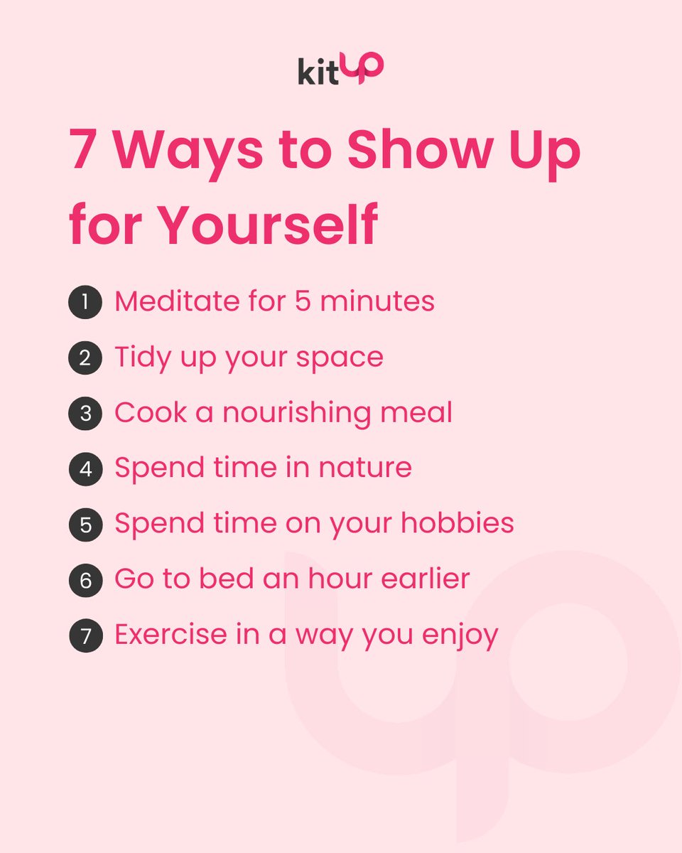 kitupapp_en's tweet photo. Save this for a ~bleh~ day when you need a little extra self-care! 💆 Bonus points if you don't wait for one of those days and instead infuse one of these tips into your regular self-care rotation.

In The 7 Habits of Highly Effective People, Stephen Covey explains that self-care prevents burnout, supports productivity, and improves your overall efficiency and effectiveness while helping you stay focused on your goals and values. 🎯