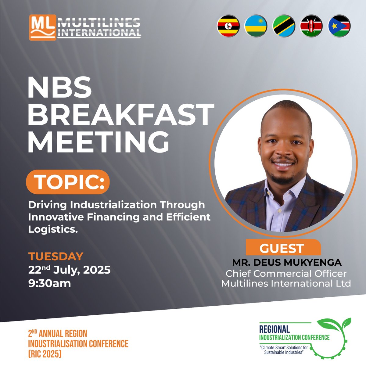 MLinesGroup's tweet image. We’re excited to announce that @DeusMukyenga, our Chief Commercial Officer, will be live on the NBS Breakfast Meeting tomorrow at 9:30 AM discussing the timely and transformative topic, "Driving Industrialization through Innovative Financing and Efficient Logistics", as part of…