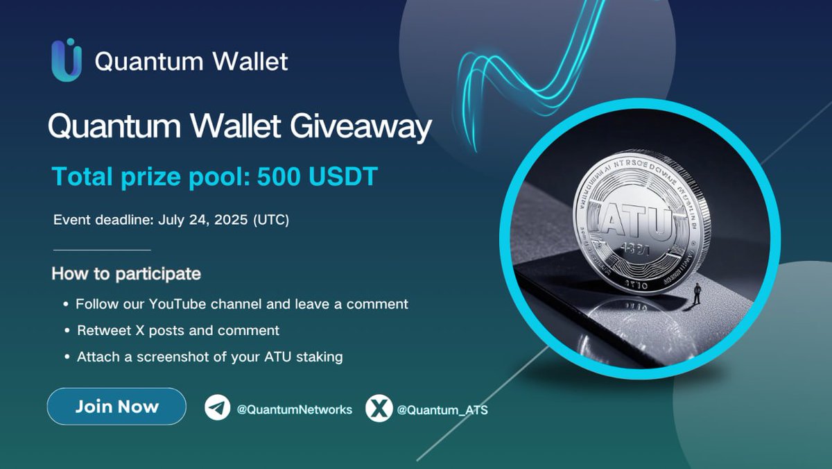 Quantum_ATS's tweet image. 🎉 Quantum Wallet giveaway, total prize pool of 500 USDT waiting for you to share
💰 50 lucky users will share 500 USDT
📌 How to participate:
1️⃣ Follow our YouTube channel and leave a message below the video (youtube.com/watch?v=Ry3p35…)
2️⃣ Comment on this X post and upload the…