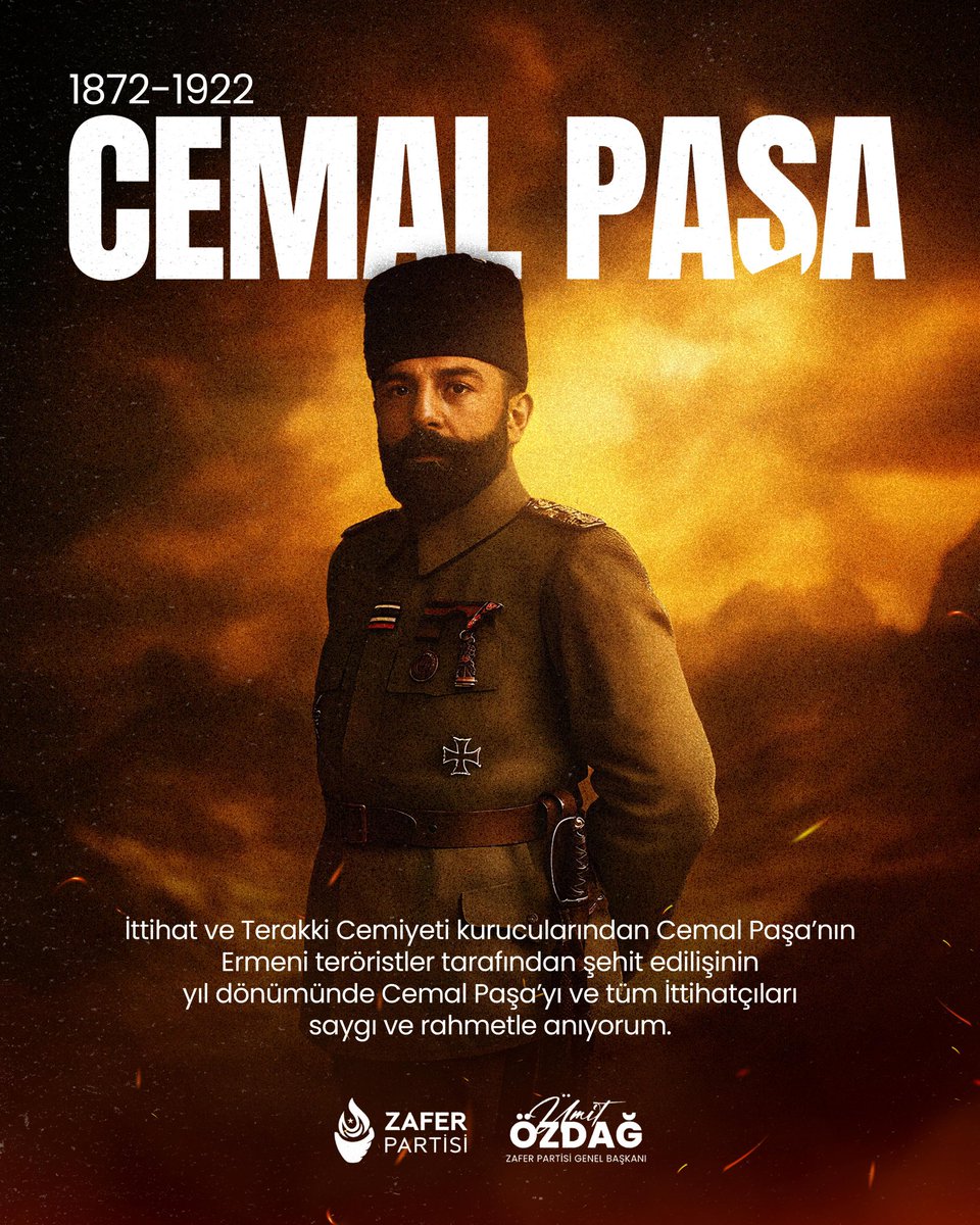 İttihat ve Terakki Cemiyeti kurucularından Cemal Paşa’nın Ermeni teröristler tarafından şehit edilişinin yıl dönümünde Cemal Paşa’yı ve tüm İttihatçıları saygı ve rahmetle anıyorum.
