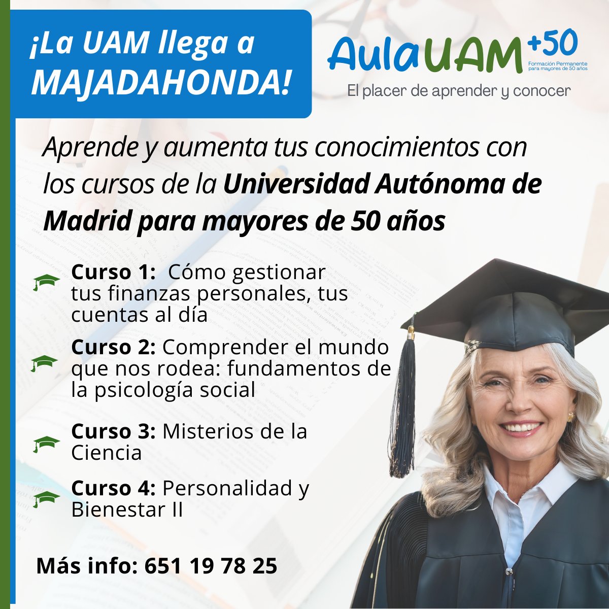fuam_uam's tweet image. 🎓 ¿Tienes más de 50 años y ganas de seguir aprendiendo? ¡Descubre el Aula UAM+50 en Majadahonda!
🎓Clases presenciales
📍Auditorio Alfredo Kraus
📅 2 días a la semana
El placer de aprender, ahora más cerca de ti 👉 fuam.es/formacion-cat/…