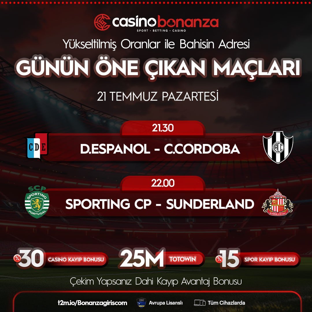 🍀 Günün Maçlarına Bahsini Hemen Al!

#⃣ Özel oranlar , Hızlı Çekim İşlemleri İle Bahsin Adresi #CasinoBonanza ! 

*⃣  #Casinobonanza'da En Yüksek Kazançlar Seni Bekliyor! 

❤️  "Heyecanı Yakala, Kazancın Casino Bonanza'da!"

🔗 t2m.io/casinobonanzac…