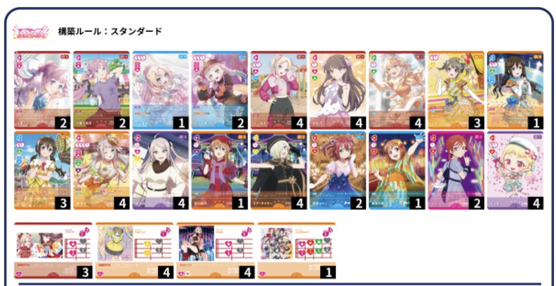 ベスト8まで辿り着いたけど、とんでもないプレミスをしてしまって、負けちゃった😭

悔しいとはいえ、もっと練習しかないか！

昨日のデッキとほぼ同じで、結果は優勝(4-0)とベスト8(4-2)なのでかなり強いと思う🫡

#ラブカ