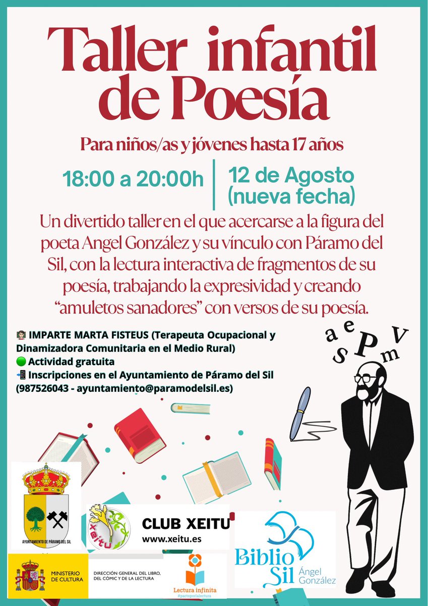 AytoParamo's tweet image. ⚠️AVISO NUEVA FECHA : 12 DE AGOSTO
‼️AL NO ALCANZAR EL MÍNIMO DE NIÑOS SE CAMBIA EL TALLER DE POESÍA INFANTIL AL DÍA 12 DE AGOSTO EN MISMO HORARIO
📲SI TIENES MENOS DE 17 AÑOS YA TE PUEDES APUNTAR EN EL #AYUNTAMIENTODDPARAMODELSIL
✅Actividad gratuita
#clubxeitu
#ParamodelSi