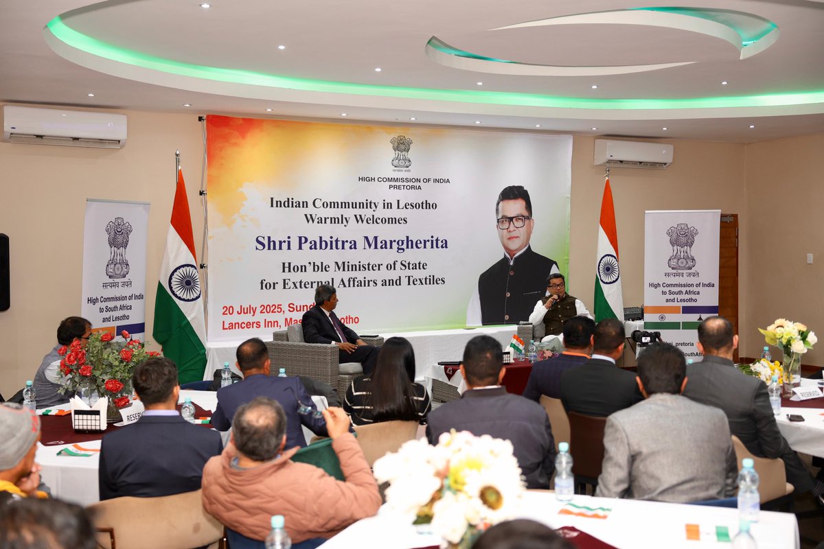 Pabitra Margherita (@pmargheritabjp) on Twitter photo Pleased to meet the vibrant Indian diaspora in Lesotho.
Grateful for their warm welcome and their contributions in strengthening the people-to-people and cultural ties between India and Lesotho.
<a href="/MEAIndia/">Randhir Jaiswal</a> Pleased to meet the vibrant Indian diaspora in Lesotho.
Grateful for their warm welcome and their contributions in strengthening the people-to-people and cultural ties between India and Lesotho.
<a href="/MEAIndia/">Randhir Jaiswal</a>