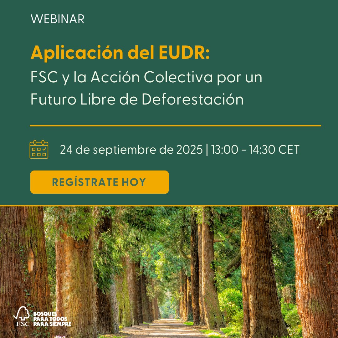 🌳 La cuenta atrás ha comenzado: el Reglamento de la UE contra la Deforestación (EUDR) entra en una fase decisiva.
📅 Reserva la fecha y regístrate aquí: fsc-int.zoom.us/meeting/regist…

#LibreDeDeforestación #EUDR #BosquesParaTodosParaSiempre