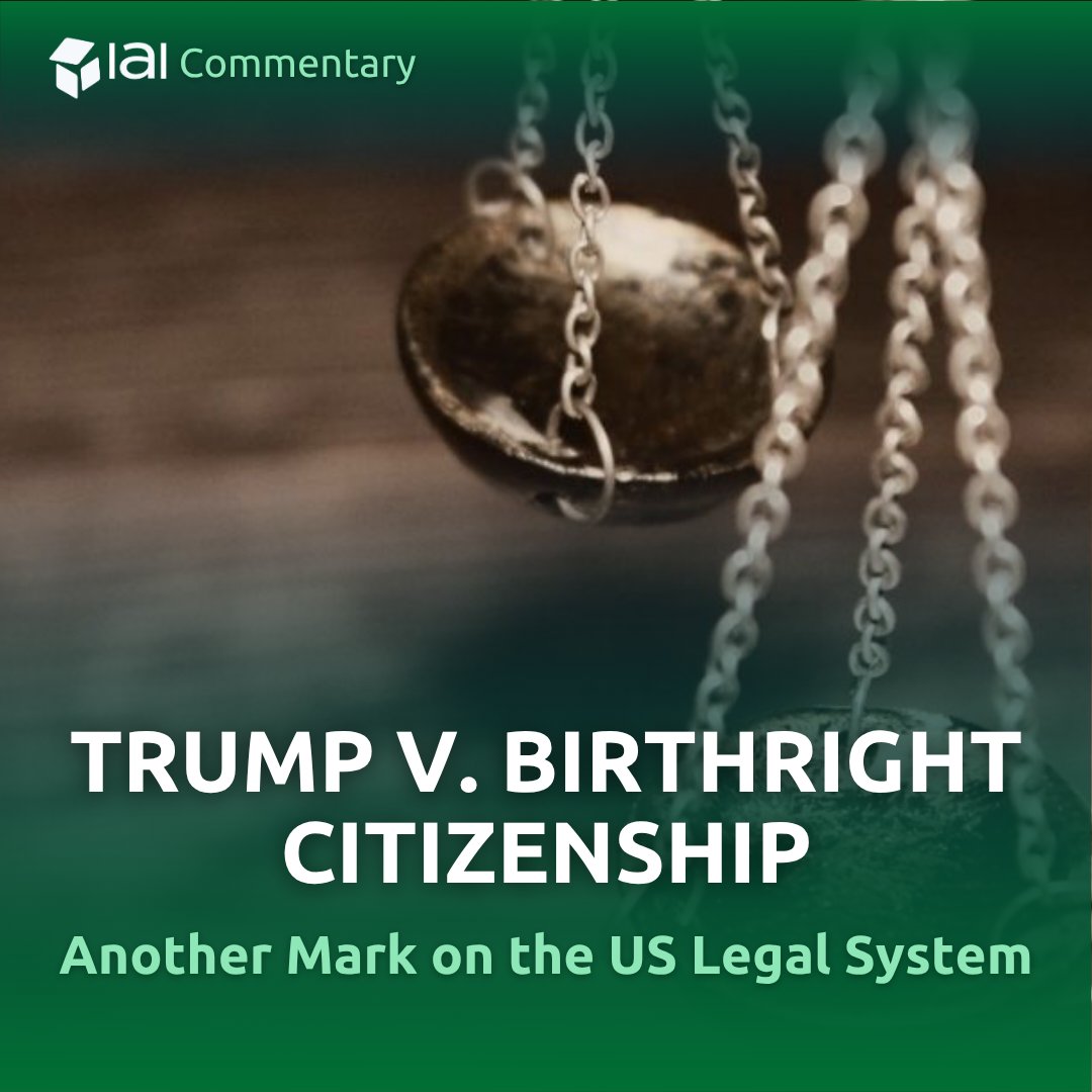 IAIonline's tweet image. Trump's executive order to end #jussoli citizenship for children of undocumented migrants or those temporarily present on US territory has immediately triggered constitutionality concerns.
In this #IAICommentary, Matteo Bursi unpacks the legal battle following this controversial…