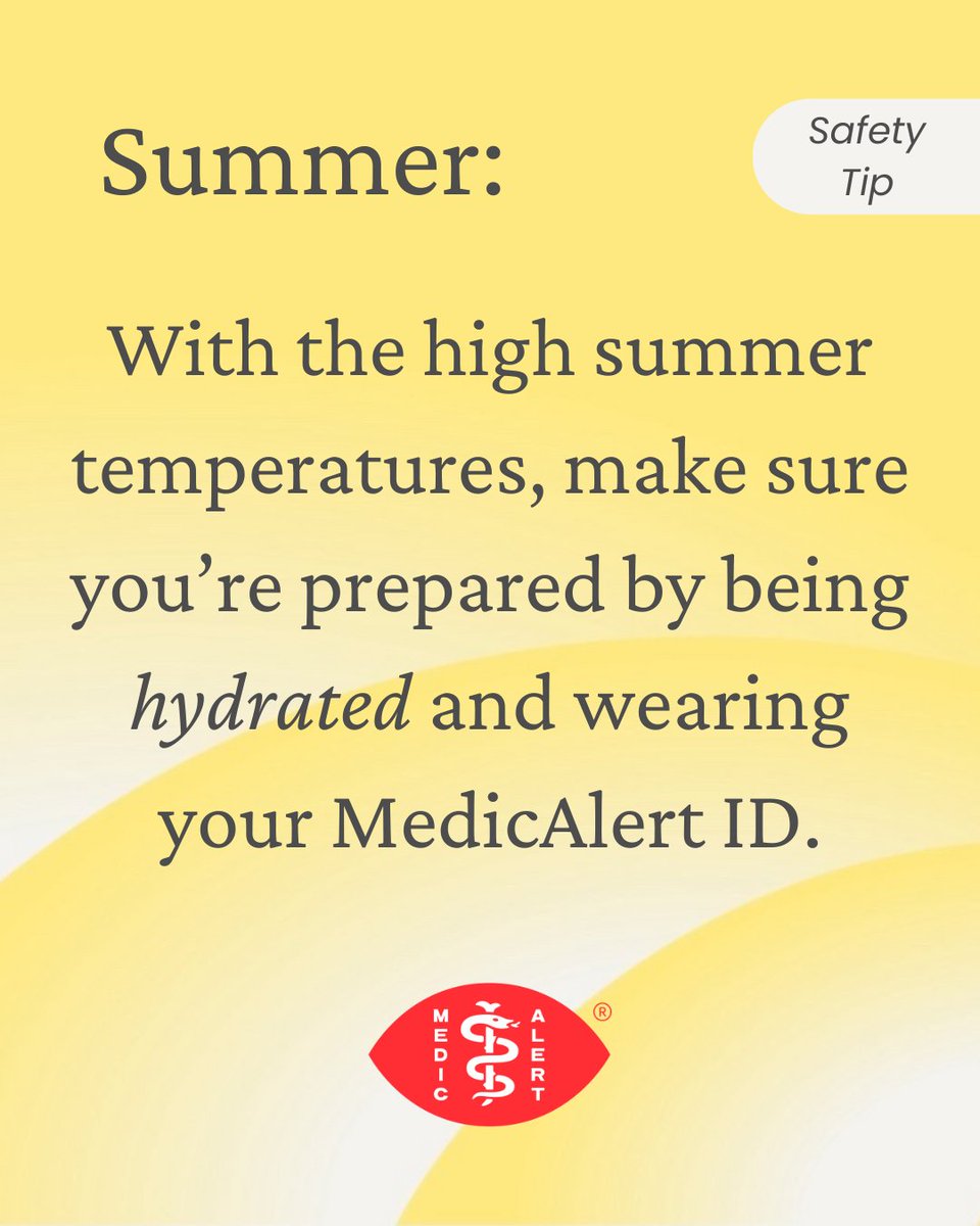 ☀️ Summer safety starts with the basics!
High temperatures can catch anyone off guard. Stay hydrated and don’t forget to wear your MedicAlert ID – it could make all the difference in an emergency.

#MedicAlertUK #WearYourConfidence #SummerSafety