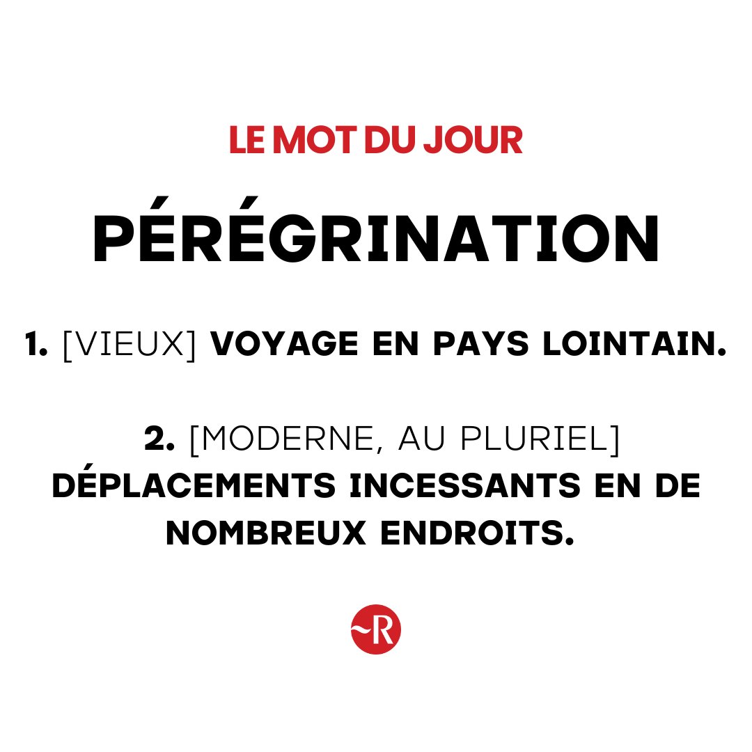 LeRobert_com's tweet image. Chaque semaine, nous vous dévoilons un mot à (re)découvrir ! Aujourd’hui : PÉRÉGRINATION 🧐
Retrouvez-le sur le site de notre dictionnaire gratuit Dico en ligne Le Robert.
dictionnaire.lerobert.com/definition/per…